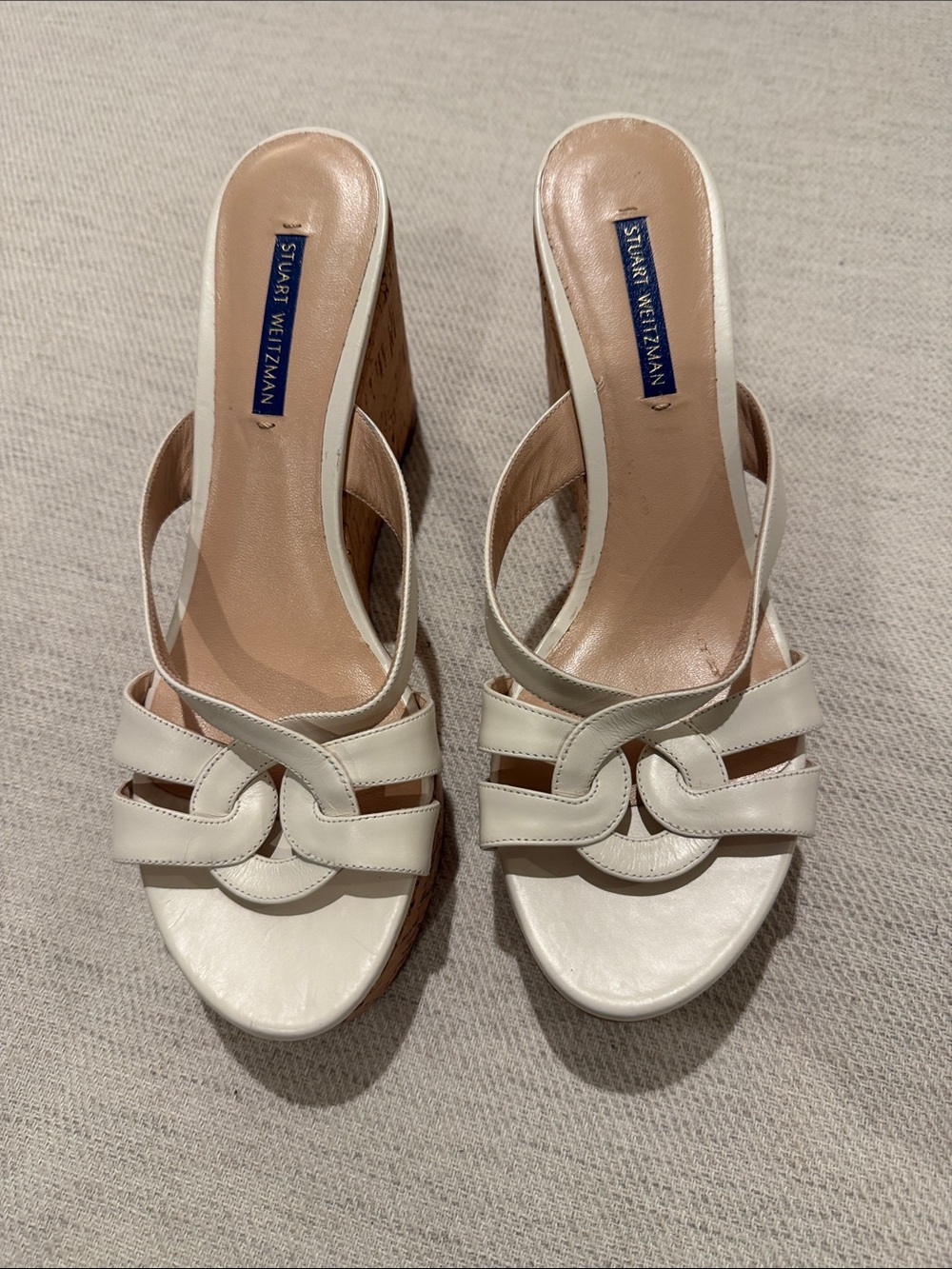 Stuart Weitzman Cadence Bambina White Leather Wedge Sandals size 9 new